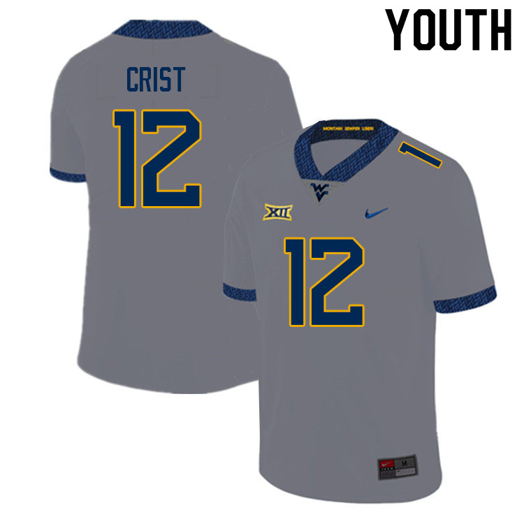 Youth #12 Jackson Crist West Virginia Mountaineers College Football Jerseys Sale-Gray - Click Image to Close